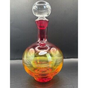 Blenko Tangerine Decanter w Stopper & Sticker Amberina VTG Mid Century Modern